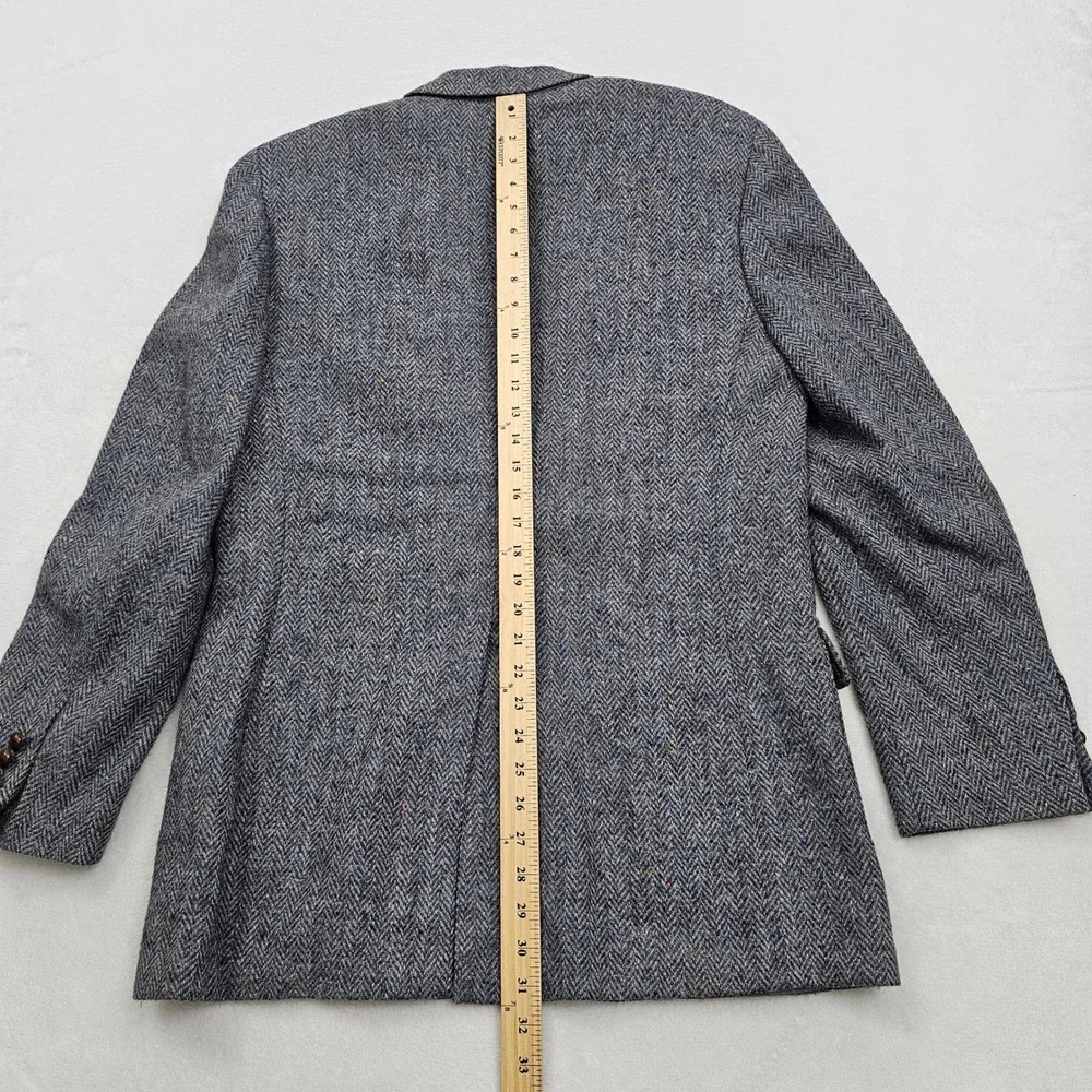 Club Room Harris Tweed Blazer Mens 40R Blue Gray Herringbone Wool Sport Coat Ivy